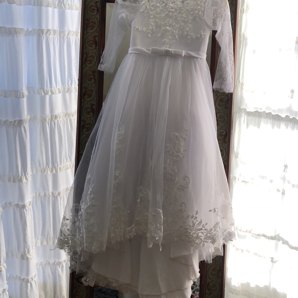 OwlFay Girls Long Sleeve Lace Flower Wedding Party Dress Pageant Tulle Ball Gown